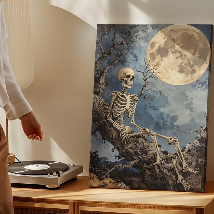Moonlit Skeleton Canvas – Dreamlike Gothic Tree & Midnight Sky Art - Gifitto