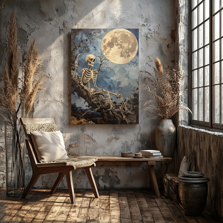 Moonlit Skeleton Canvas – Dreamlike Gothic Tree & Midnight Sky Art - Gifitto