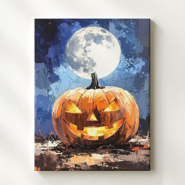 Solitary Jack-O’-Lantern Canvas – Moonlit Halloween Night Art - Gifitto