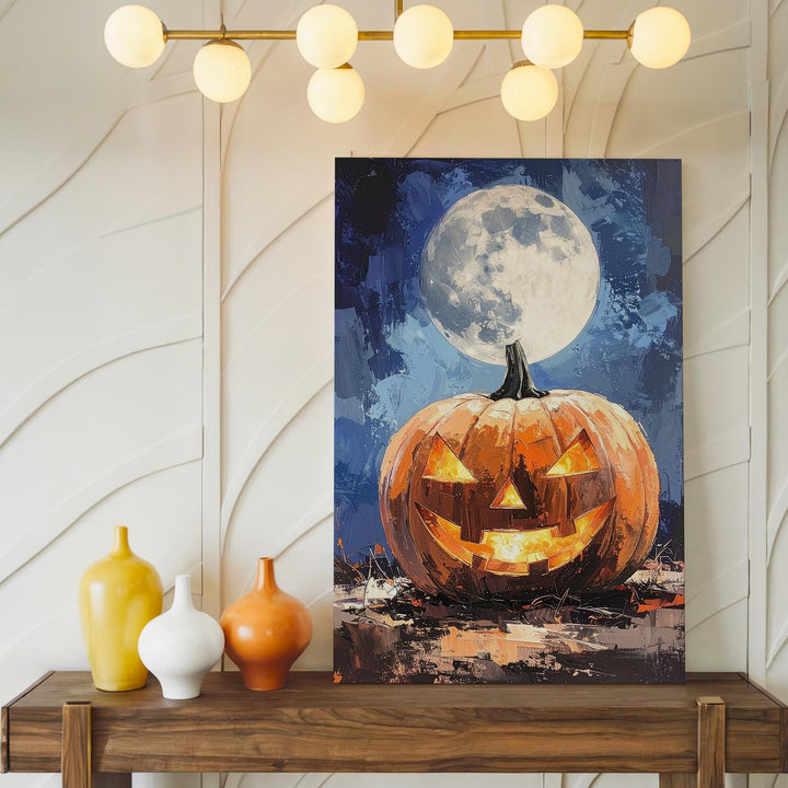 Solitary Jack-O’-Lantern Canvas – Moonlit Halloween Night Art - Gifitto