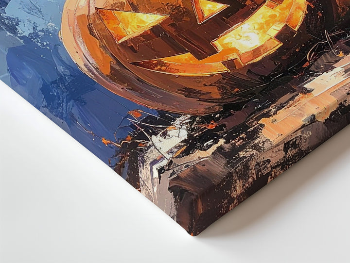 Solitary Jack-O’-Lantern Canvas – Moonlit Halloween Night Art - Gifitto