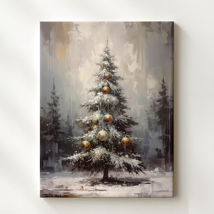 Frosted Christmas Tree Canvas – Elegant Snowy Holiday Forest Wall Art - Gifitto