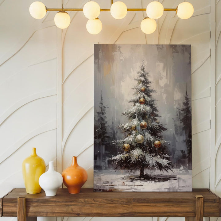 Frosted Christmas Tree Canvas – Elegant Snowy Holiday Forest Wall Art - Gifitto