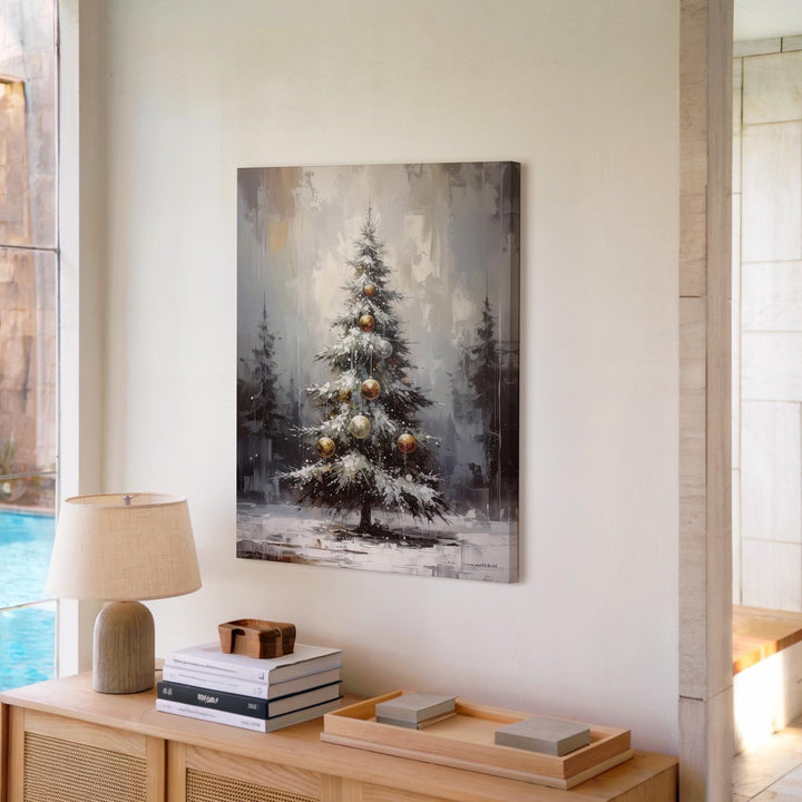 Frosted Christmas Tree Canvas – Elegant Snowy Holiday Forest Wall Art - Gifitto