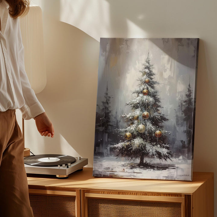 Frosted Christmas Tree Canvas – Elegant Snowy Holiday Forest Wall Art - Gifitto