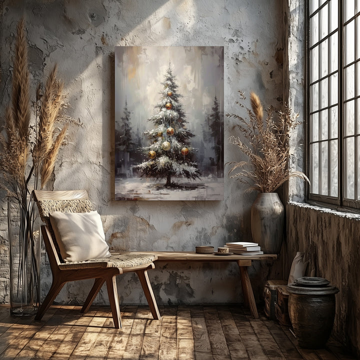 Frosted Christmas Tree Canvas – Elegant Snowy Holiday Forest Wall Art - Gifitto