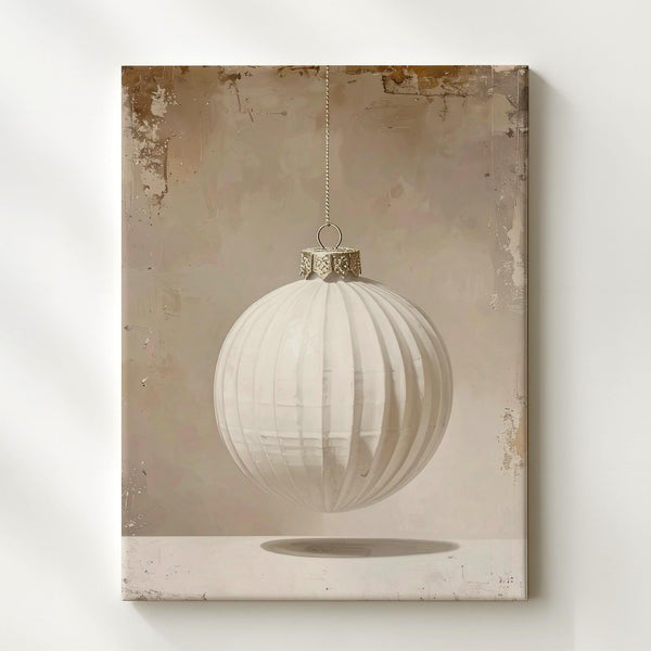 Minimal White Ornament Canvas – Elegant Beige Christmas Wall Art - Gifitto