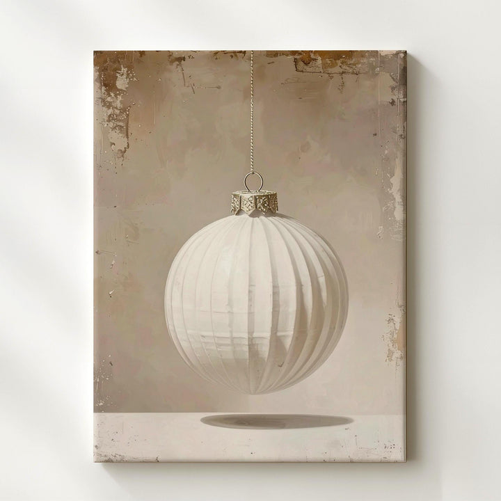 Minimal White Ornament Canvas – Elegant Beige Christmas Wall Art - Gifitto
