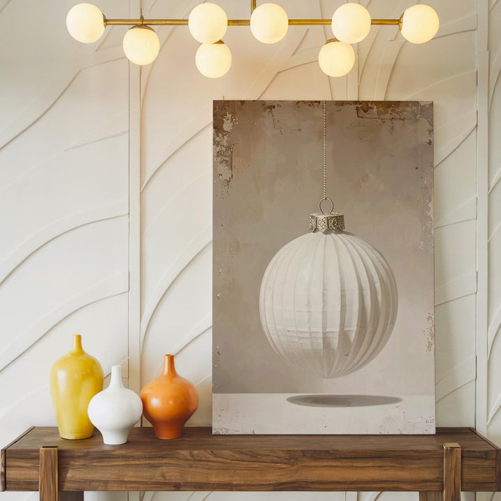 Minimal White Ornament Canvas – Elegant Beige Christmas Wall Art - Gifitto