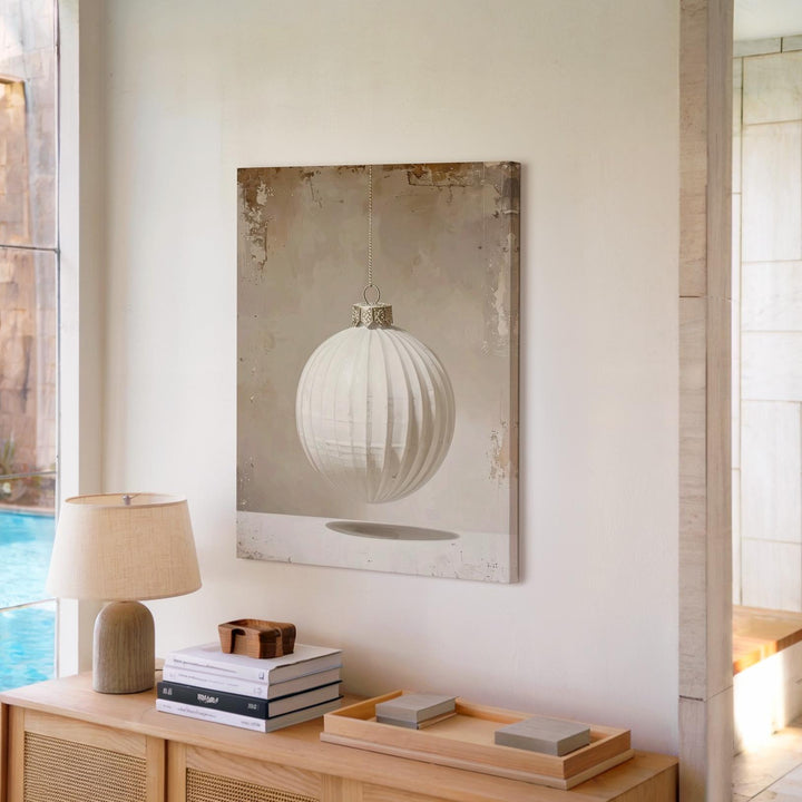 Minimal White Ornament Canvas – Elegant Beige Christmas Wall Art - Gifitto