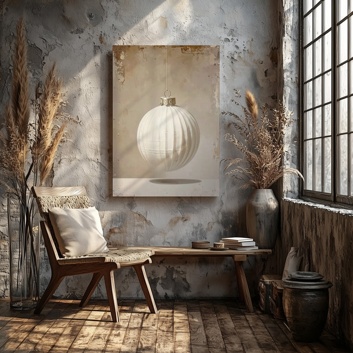 Minimal White Ornament Canvas – Elegant Beige Christmas Wall Art - Gifitto