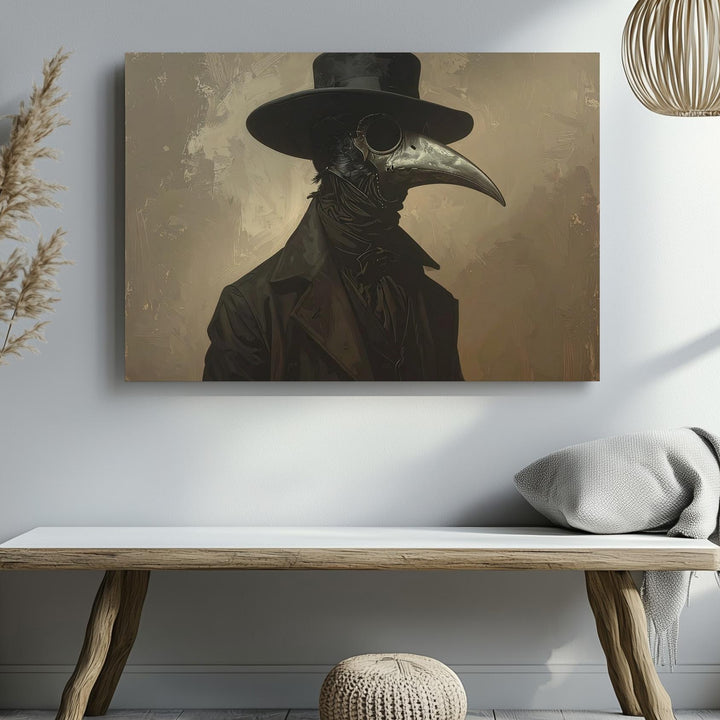 Sinister Plague Doctor Canvas – Vintage Gothic Halloween Portrait Art - Gifitto