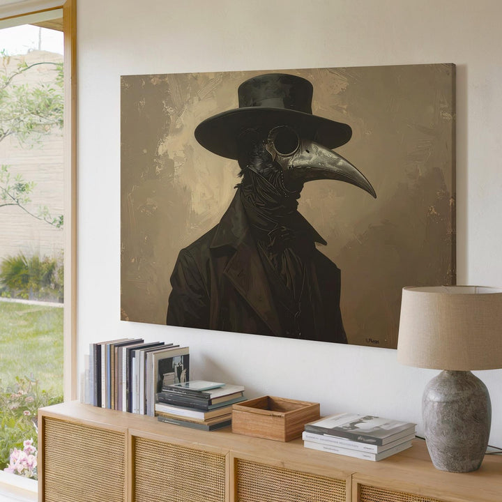 Sinister Plague Doctor Canvas – Vintage Gothic Halloween Portrait Art - Gifitto