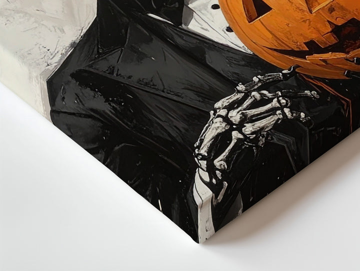 Victorian Skeleton Gentleman Canvas – Macabre Jack-O’-Lantern & Crow Art - Gifitto