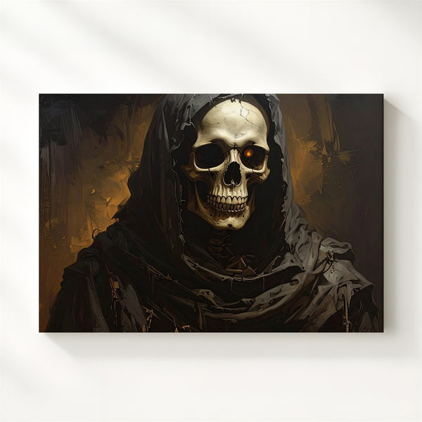 Candlelit Skeletal Monk Canvas – Mystical Halloween Portrait of Mortality - Gifitto