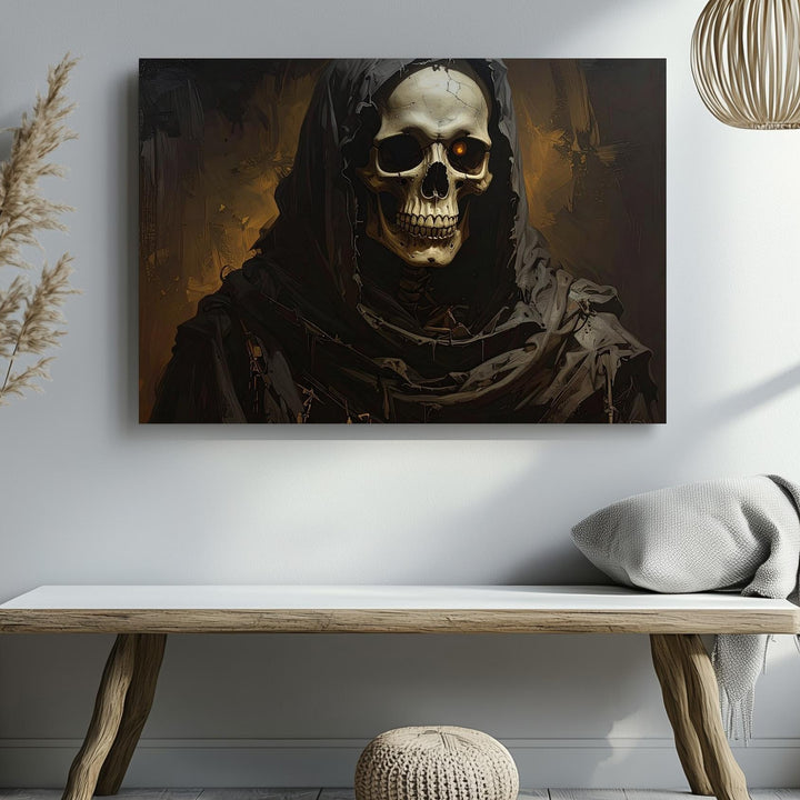 Candlelit Skeletal Monk Canvas – Mystical Halloween Portrait of Mortality - Gifitto
