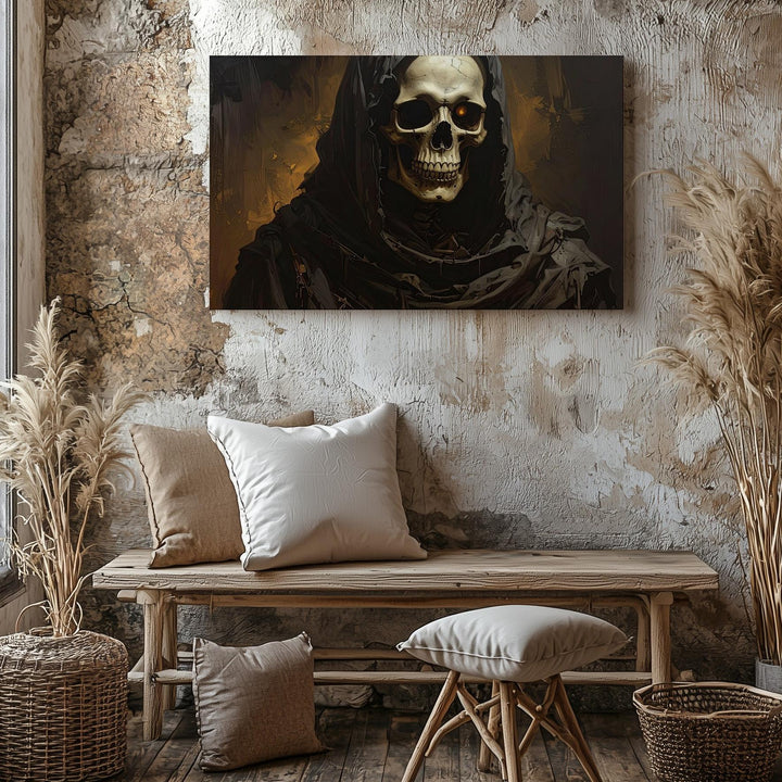 Candlelit Skeletal Monk Canvas – Mystical Halloween Portrait of Mortality - Gifitto