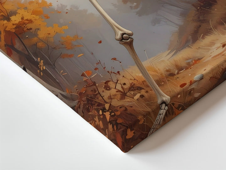 Welcoming Skeleton in Autumn Forest Canvas – Cheerful Halloween Woodland Art - Gifitto