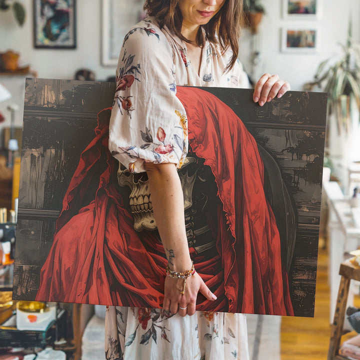 Red-Cloaked Skeleton Canvas – Symbolic Death Guardian Halloween Art - Gifitto