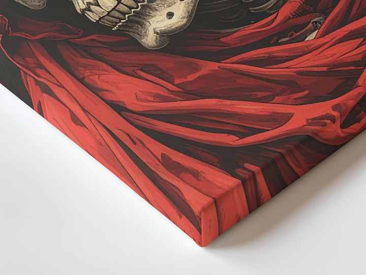 Red-Cloaked Skeleton Canvas – Symbolic Death Guardian Halloween Art - Gifitto