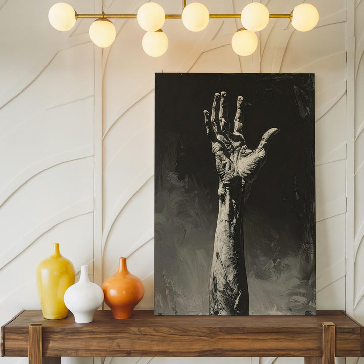 Skeletal Hand Canvas – Minimalist Horror Wall Art in Black & White - Gifitto