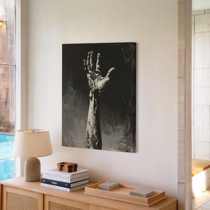 Skeletal Hand Canvas – Minimalist Horror Wall Art in Black & White - Gifitto