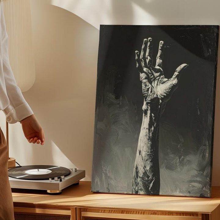 Skeletal Hand Canvas – Minimalist Horror Wall Art in Black & White - Gifitto