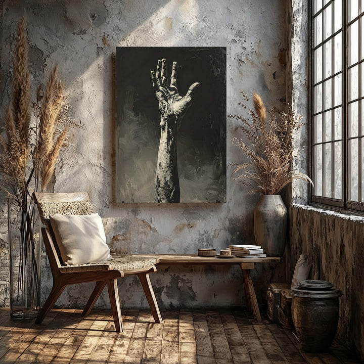 Skeletal Hand Canvas – Minimalist Horror Wall Art in Black & White - Gifitto