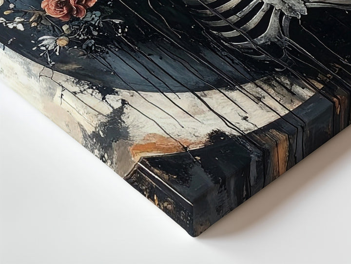 Skeleton & Crescent Moon Canvas – Surreal Symbolic Death Dreamscape Art - Gifitto