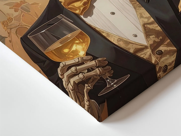 Elegant Skeleton Toast Canvas – Halloween Glam with Gold & Tux Style - Gifitto