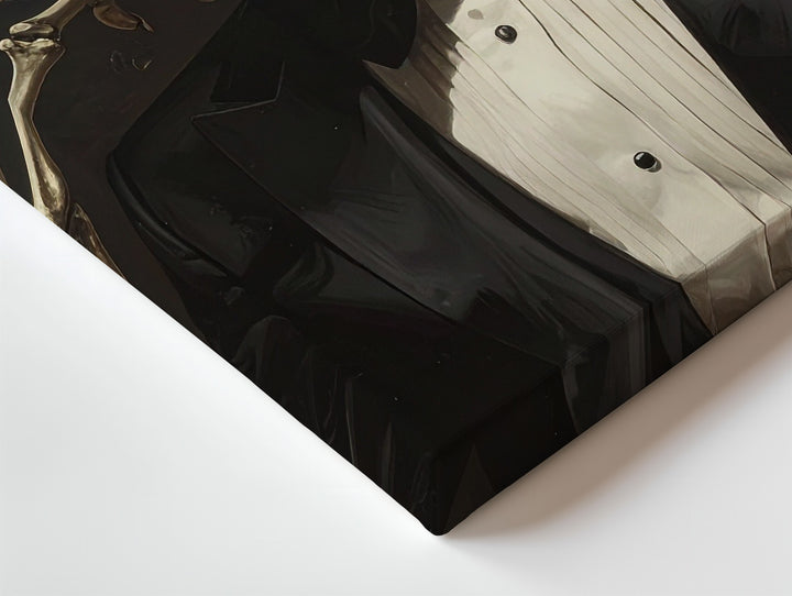 Noir Skeleton in Tuxedo Canvas – Dapper Halloween Dark Glamour Art - Gifitto