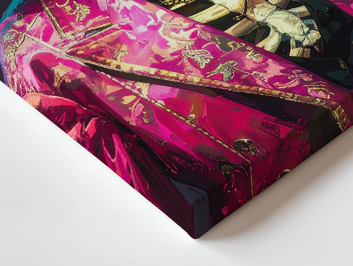 Ghost Rider Glam Canvas – Día de Muertos Cowboy Skeleton in Magenta Suit - Gifitto