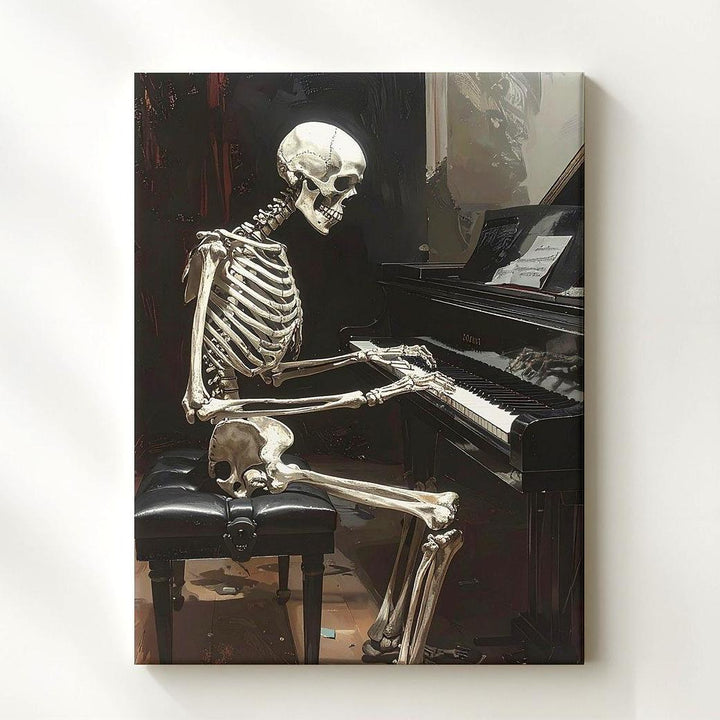 Skeleton at Piano Canvas – Gothic Monochrome Halloween Wall Art - Gifitto