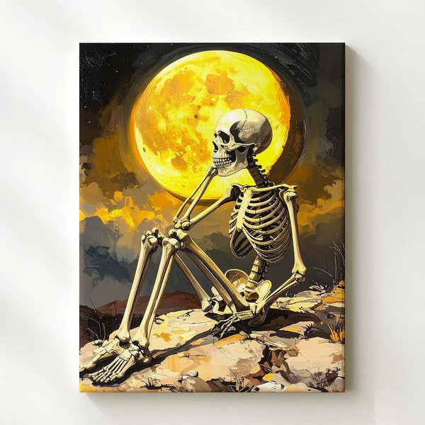 Moonlit Skeleton on Hill Canvas – Reflective Halloween Wall Art - Gifitto