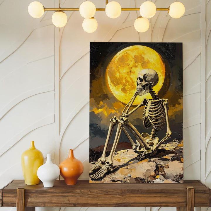 Moonlit Skeleton on Hill Canvas – Reflective Halloween Wall Art - Gifitto