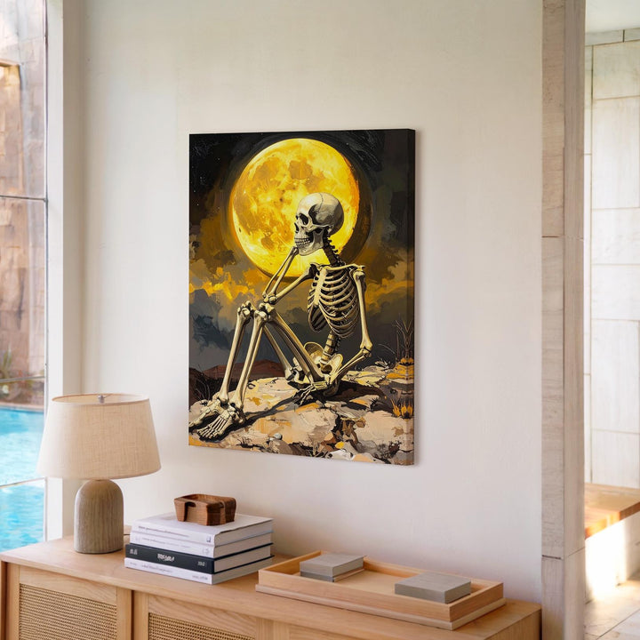 Moonlit Skeleton on Hill Canvas – Reflective Halloween Wall Art - Gifitto