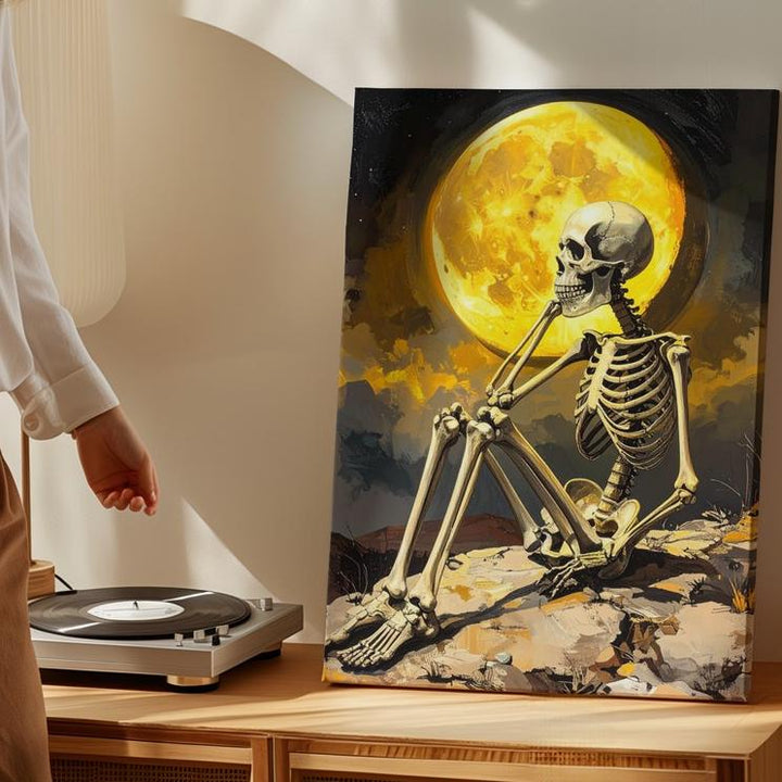 Moonlit Skeleton on Hill Canvas – Reflective Halloween Wall Art - Gifitto