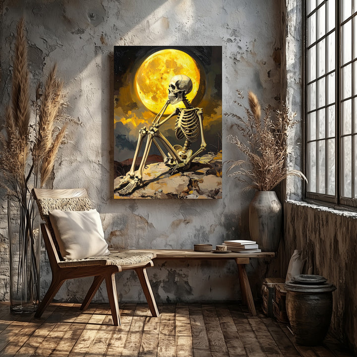 Moonlit Skeleton on Hill Canvas – Reflective Halloween Wall Art - Gifitto