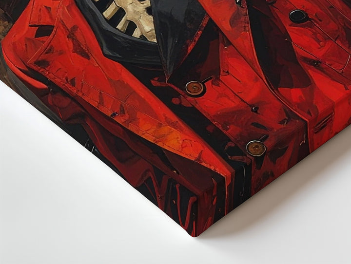 Cracked Skull Skeleton in Red Suit Canvas – Gothic Horror Punk Halloween Art - Gifitto