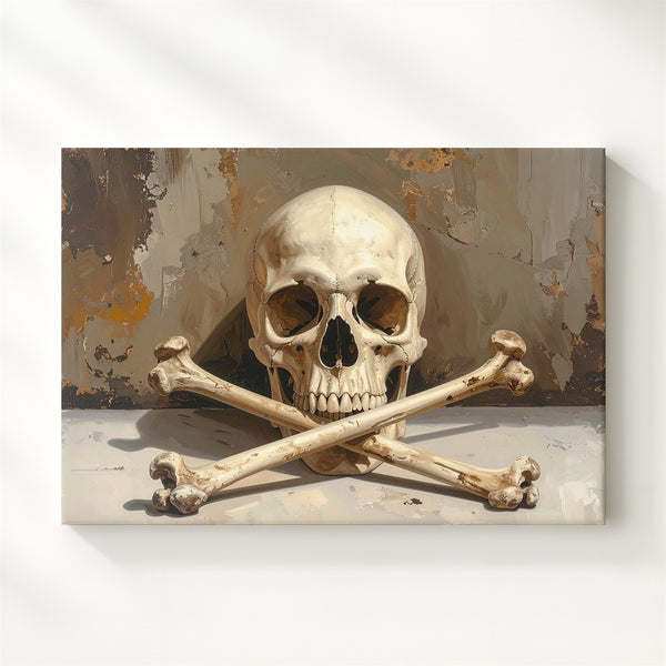 Cursed Relic Skull Canvas – Warm-Toned Crossbones Wall Art with Cinematic Mystery - Gifitto