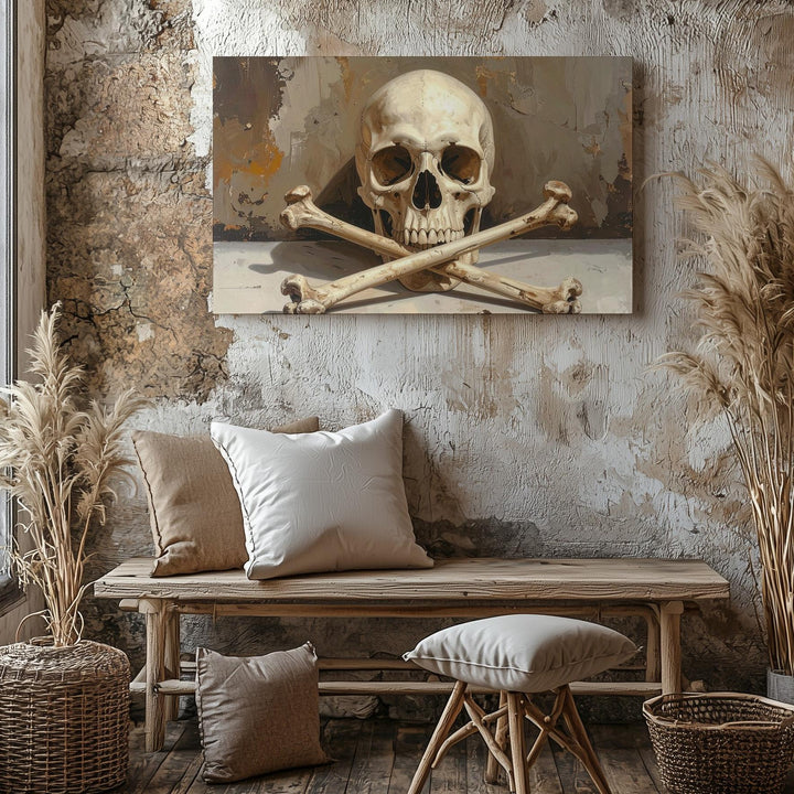 Cursed Relic Skull Canvas – Warm-Toned Crossbones Wall Art with Cinematic Mystery - Gifitto