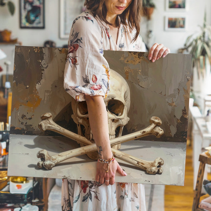 Cursed Relic Skull Canvas – Warm-Toned Crossbones Wall Art with Cinematic Mystery - Gifitto