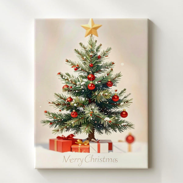 Minimal Christmas Tree Canvas – Festive Greeting Card Style Holiday Art - Gifitto