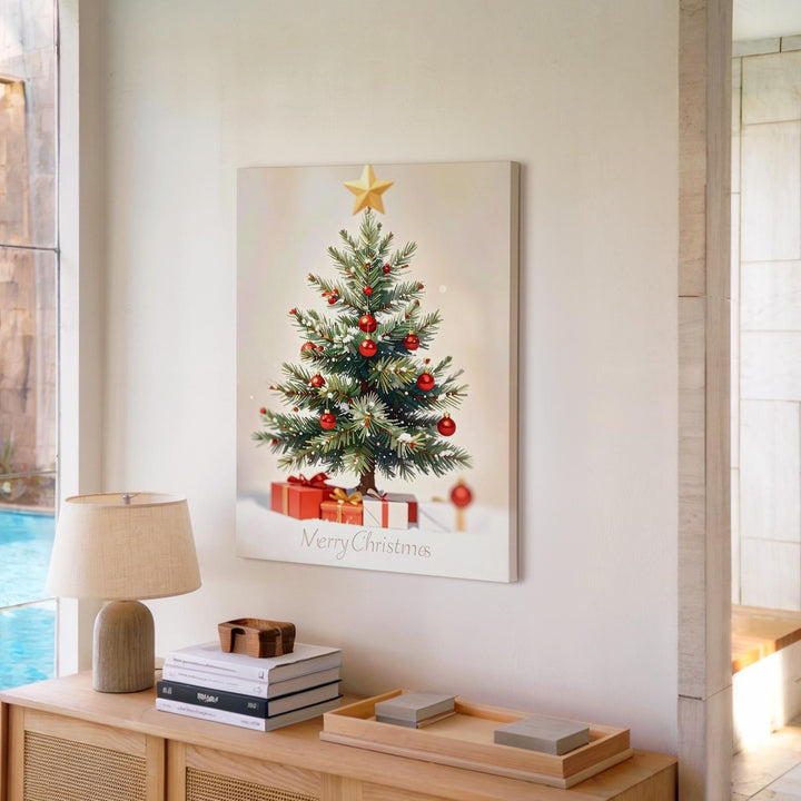 Minimal Christmas Tree Canvas – Festive Greeting Card Style Holiday Art - Gifitto