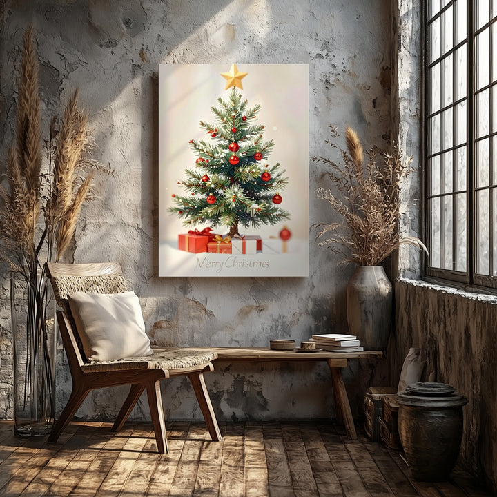 Minimal Christmas Tree Canvas – Festive Greeting Card Style Holiday Art - Gifitto