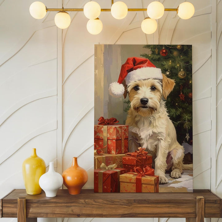 Santa Pup with Gifts Canvas – Festive Pet Charm & Cozy Christmas Cheer - Gifitto