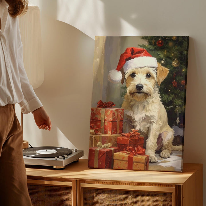 Santa Pup with Gifts Canvas – Festive Pet Charm & Cozy Christmas Cheer - Gifitto