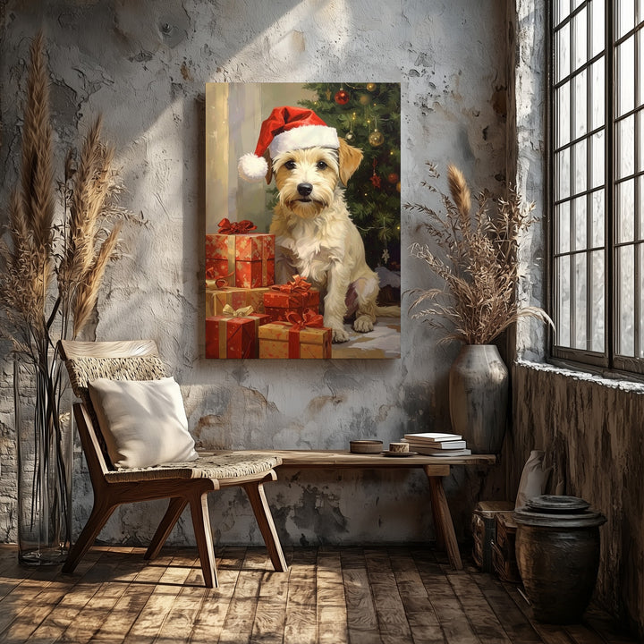 Santa Pup with Gifts Canvas – Festive Pet Charm & Cozy Christmas Cheer - Gifitto