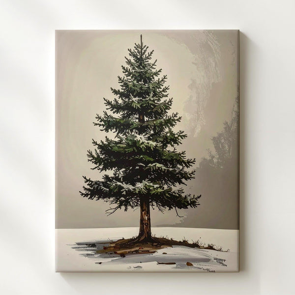 Minimal Evergreen Tree Canvas – Textured Brushstroke Winter Wall Art - Gifitto