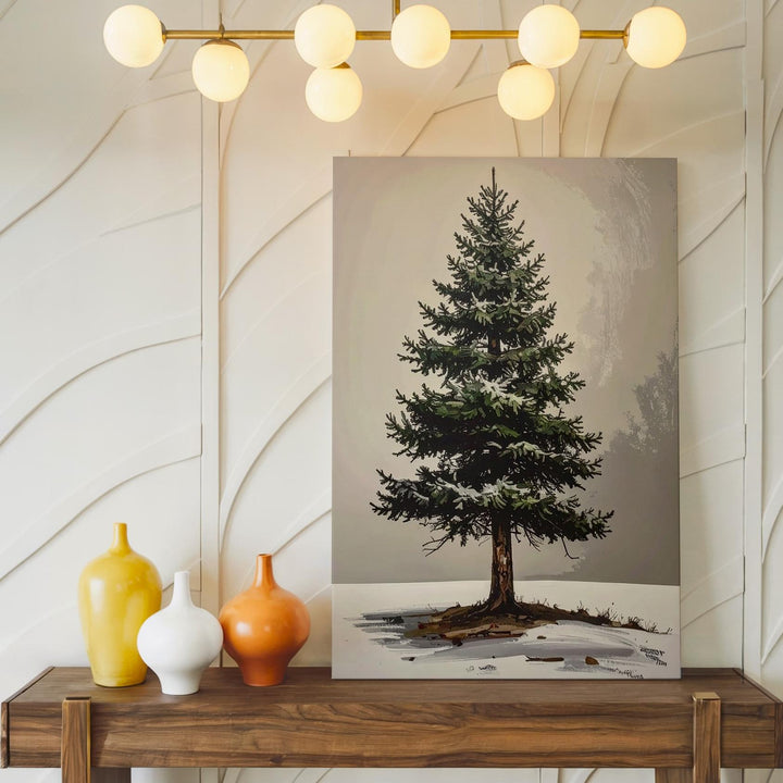 Minimal Evergreen Tree Canvas – Textured Brushstroke Winter Wall Art - Gifitto